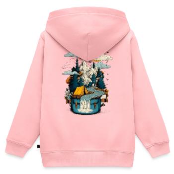 Bergsee Pfad - Camping Backpacker Motiv - Kinder Premium Organic Zip Hoodie - Rosa - Hinten - AI Model Kid Female (0cm)