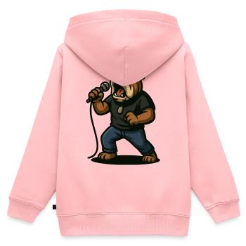 Rocksängerin Bulldogge mit Mikrofonkunst - Kinder Premium Organic Zip Hoodie - Rosa - Hinten - AI Model Kid Female (0cm)