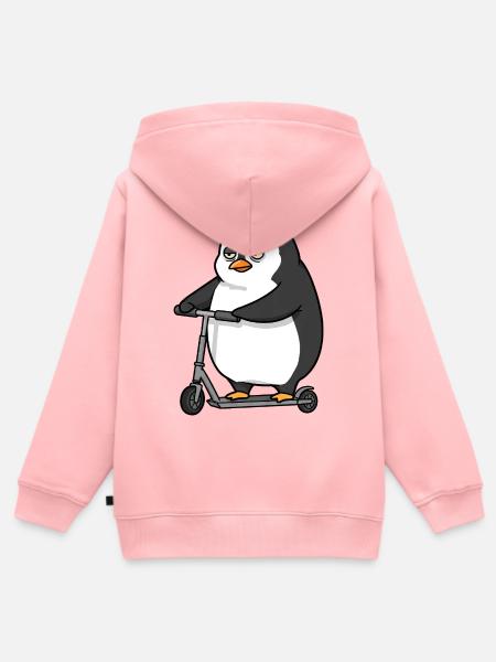 Lustiger Pinguin Roller Scooter Chubby Spaß - Kinder Premium Organic Zip Hoodie - Rosa