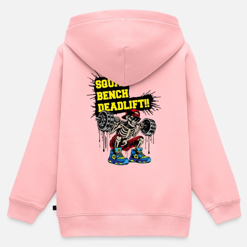 Soulevé de terre SquadBenchLift - Sweat Premium à capuche zippé enfant bio - rose