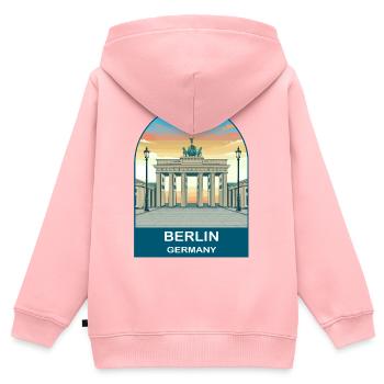 Berlin Allemagne Tour TV Art de voyage vintage - Sweat Premium à capuche zippé enfant bio - rose - Dos - AI Model Kid Female (0cm)