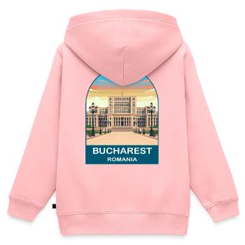 Bukarest Rumänien Vintage-Reiseplakat - Kinder Premium Organic Zip Hoodie - Rosa - Hinten - AI Model Kid Female (0cm)