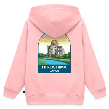 Art d’affiches de voyage vintage à Hiroshima Japan - Sweat Premium à capuche zippé enfant bio - rose - Dos - AI Model Kid Female (0cm)