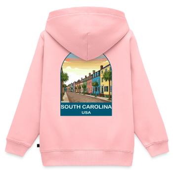 South Carolina USA Vintage-Reiseplakat - Kinder Premium Organic Zip Hoodie - Rosa - Hinten - AI Model Kid Female (0cm)