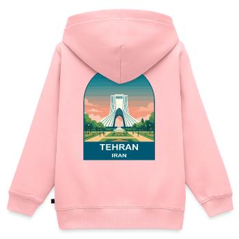 Affiche vintage de voyage de la tour Azadi de Téhéran Iran - Sweat Premium à capuche zippé enfant bio - rose - Dos - AI Model Kid Female (0cm)