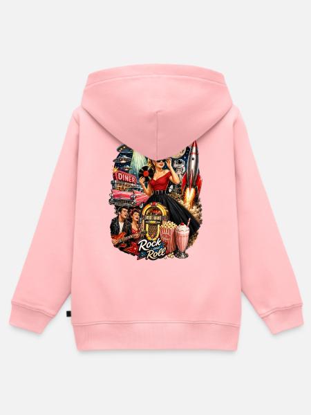 Retro Rockabilly Diner Mond Rakete - Kinder Premium Organic Zip Hoodie - Rosa