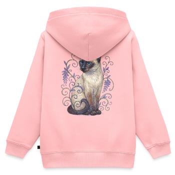 Siamkatze zwischen violetten Ranken - Kinder Premium Organic Zip Hoodie - Rosa - Hinten - AI Model Kid Female (0cm)