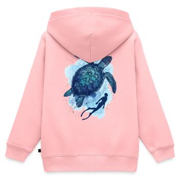 La Grande Tortue & Plongeur - Sweat Premium à capuche zippé enfant bio - rose - Dos - AI Model Kid Female (0cm)