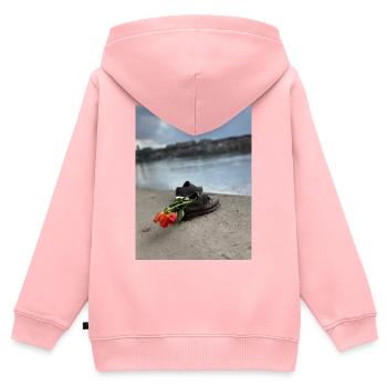 Ein Schuh am Rand mit einer Blume - Kinder Premium Organic Zip Hoodie - Rosa - Hinten - AI Model Kid Female (0cm)