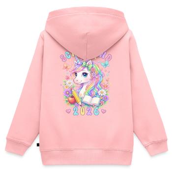 Inscription scolaire 2026 Lycorne mignonne - Sweat Premium à capuche zippé enfant bio - rose - Dos - AI Model Kid Female (0cm)