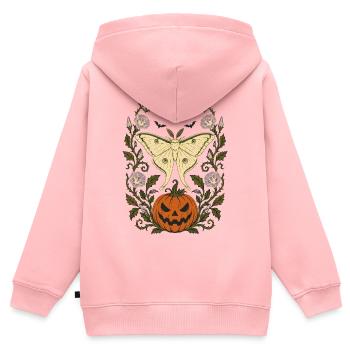 Halloween Luna Moth & Jack O' Lantern - Kinder Premium Organic Zip Hoodie - Rosa - Hinten - AI Model Kid Female (0cm)
