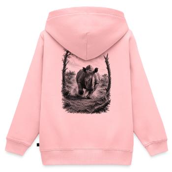 Wildes Nashorn in Natur im kunstvollem Zeichenstil - Kinder Premium Organic Zip Hoodie - Rosa - Hinten - AI Model Kid Female (0cm)