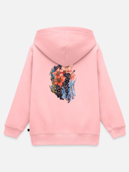 Rote Mohnblüten mit Blaubeer-Ranke - Kinder Premium Organic Zip Hoodie - Rosa