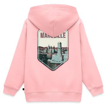 Retro-Abzeichen, Marseille Frankreich ist meine Heimatstadt - Kinder Premium Organic Zip Hoodie - Rosa - Hinten - AI Model Kid Female (0cm)