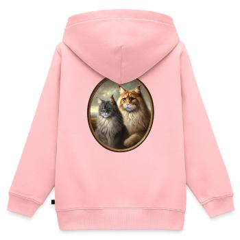 Duo Maine-Coon dans le style de la Renaissance - Sweat Premium à capuche zippé enfant bio - rose - Dos - AI Model Kid Female (0cm)