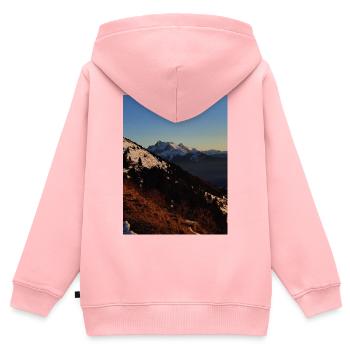 Sonnenuntergang über schneebedeckten Gipfeln - Kinder Premium Organic Zip Hoodie - Rosa - Hinten - AI Model Kid Female (0cm)