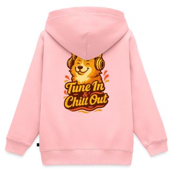 "Tune In & Chill Out" Happy Corgi mit Kopfhörern - Kinder Premium Organic Zip Hoodie - Rosa - Hinten - AI Model Kid Female (0cm)