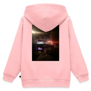 Circulation urbaine la nuit - Sweat Premium à capuche zippé enfant bio - rose - Dos - AI Model Kid Female (0cm)