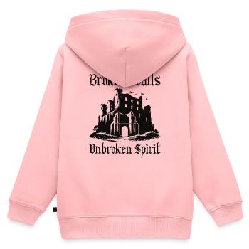 Ruinen Design – Unbroken Spirit - Kinder Premium Organic Zip Hoodie - Rosa - Hinten - AI Model Kid Female (0cm)