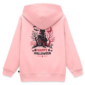 Maison Hantée Halloween - Sweat Premium à capuche zippé enfant bio - rose - Dos - AI Model Kid Female (0cm)