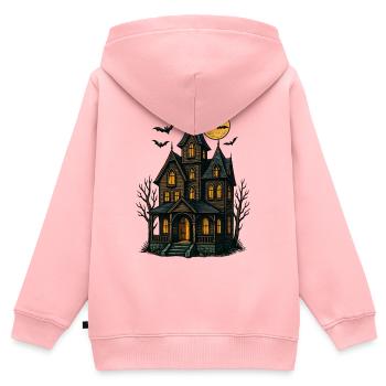 Maison hantée effrayante pour Halloween - Sweat Premium à capuche zippé enfant bio - rose - Dos - AI Model Kid Female (0cm)