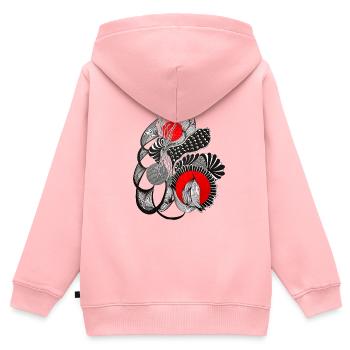 Monochrome flower circles with red - Kids Premium Organic Zip-up Hoodie - rose - Back - AI Model Kid Female (0cm)