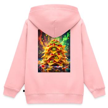 Geladene Nachos mit würzigem Geschmack und Neon - Kinder Premium Organic Zip Hoodie - Rosa - Hinten - AI Model Kid Female (0cm)