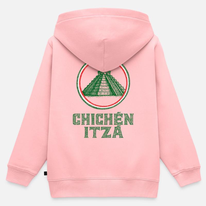 Drapeau du temple de Chichen Itza Mexique - Sweat Premium à capuche zippé enfant bio - rose