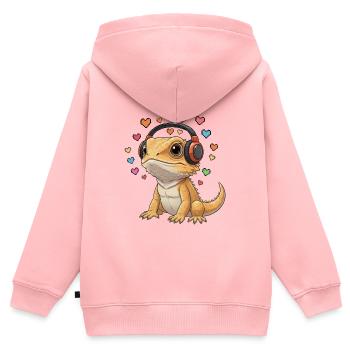Niedlicher Gecko liebt Musik. Batagame Kopfhörer - Kinder Premium Organic Zip Hoodie - Rosa - Hinten - AI Model Kid Female (0cm)
