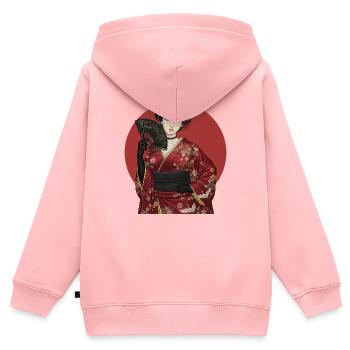 Geisha im roten Kimono mit Fächer - Kinder Premium Organic Zip Hoodie - Rosa - Hinten - AI Model Kid Female (0cm)