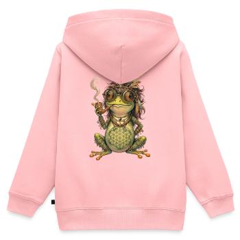 Aquarell-Design: Boho-Frosch mit Pfeife und Federn - Kinder Premium Organic Zip Hoodie - Rosa - Hinten - AI Model Kid Female (0cm)