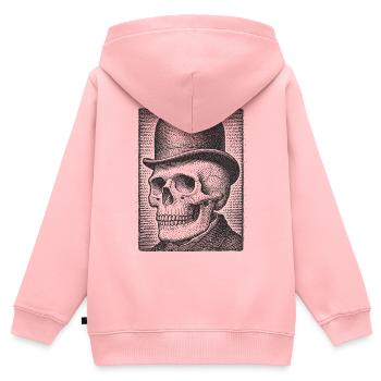 Crâne avec chapeau melon - Sweat Premium à capuche zippé enfant bio - rose - Dos - AI Model Kid Female (0cm)