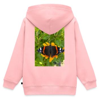 Papillon Firewing sur fleurs jaunes - Sweat Premium à capuche zippé enfant bio - rose - Dos - AI Model Kid Female (0cm)