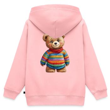 Niedlicher Teddybär im bunten Ringelpullover - Kinder Premium Organic Zip Hoodie - Rosa - Hinten - AI Model Kid Female (0cm)