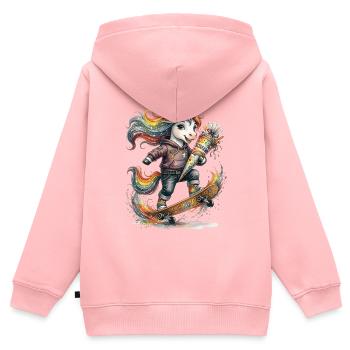 Licorne patineuse pour l’inscription scolaire des écoliers - Sweat Premium à capuche zippé enfant bio - rose - Dos - AI Model Kid Female (0cm)