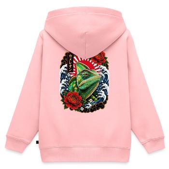 Chamäleon im japanischen Irezumi Tattoo Stil - Kinder Premium Organic Zip Hoodie - Rosa - Hinten - AI Model Kid Female (0cm)
