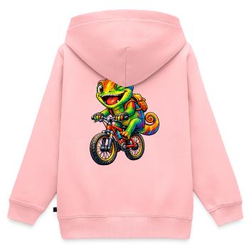 Chamäleon auf dem Fahrrad - Kinder Premium Organic Zip Hoodie - Rosa - Hinten - AI Model Kid Female (0cm)