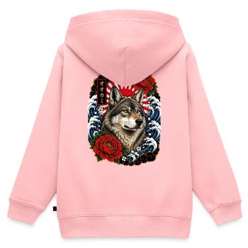 Wolf im japanischen Irezumi Tattoo Stil - Kinder Premium Organic Zip Hoodie - Rosa - Hinten - AI Model Kid Female (0cm)