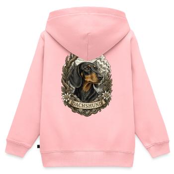 Dackel im Vintage Stil mit Berglandschaft - Kinder Premium Organic Zip Hoodie - Rosa - Hinten - AI Model Kid Female (0cm)