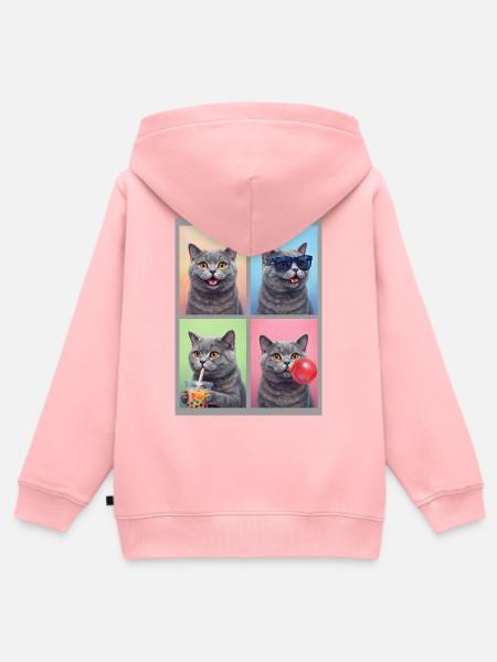 Katzen Britisch Kurzhaar Katze - Kinder Premium Organic Zip Hoodie - Rosa