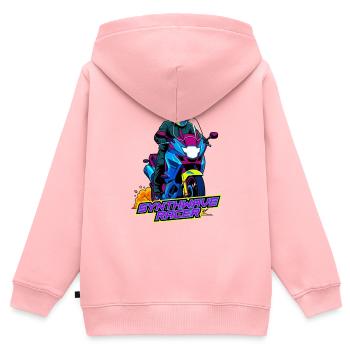 Synthwave Racer Neon Motorrad - Kinder Premium Organic Zip Hoodie - Rosa - Hinten - AI Model Kid Female (0cm)