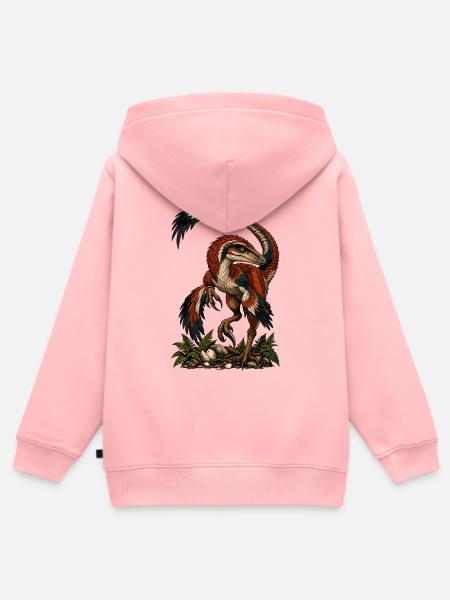 Bunter Urvogel-Raptor auf Dunkel - Kinder Premium Organic Zip Hoodie - Rosa