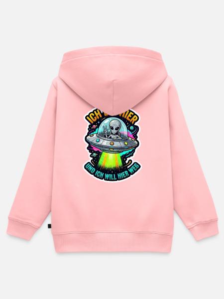 UFO Alien Sticker: Hier Weg - Kinder Premium Organic Zip Hoodie - Rosa