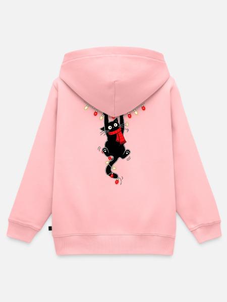 Katze mit Lichterkette – Christmas Vibes - Kinder Premium Organic Zip Hoodie - Rosa