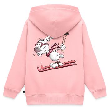 Hase auf der Piste - Kinder Premium Organic Zip Hoodie - Rosa - Hinten - AI Model Kid Female (0cm)