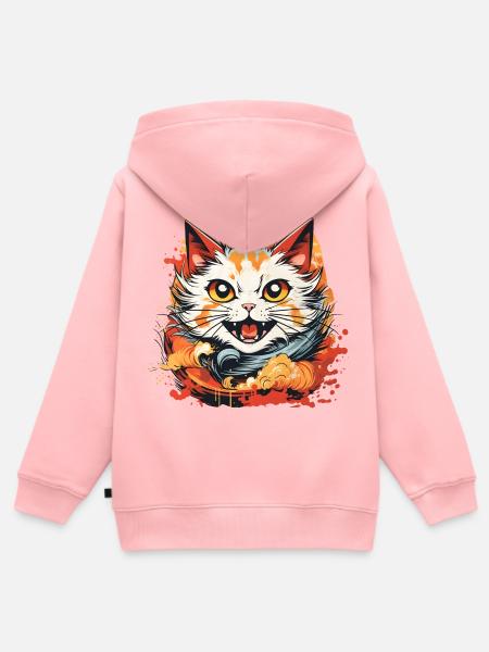 Cat anime stil - Hettegenser Premium med glidelås barn økologisk - rosa