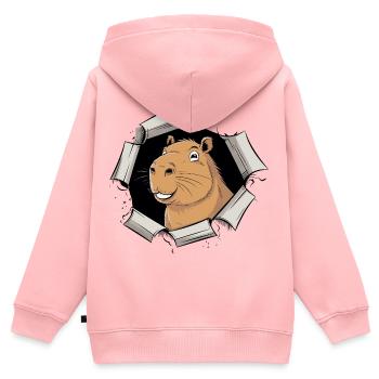 Bande dessinée Capybara – Percée pacifique - Sweat Premium à capuche zippé enfant bio - rose - Dos - AI Model Kid Female (0cm)