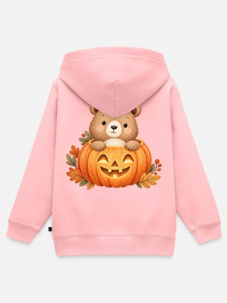 Niedlicher Bär im Halloween-Kürbis - Kinder Premium Organic Zip Hoodie - Rosa