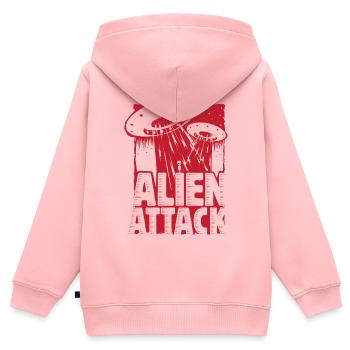Invasion extraterrestre design - Sweat Premium à capuche zippé enfant bio - rose - Dos - AI Model Kid Female (0cm)