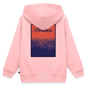 Praha Farbverlauf Stadtlandschaft - Kinder Premium Organic Zip Hoodie - Rosa - Hinten - AI Model Kid Female (0cm)